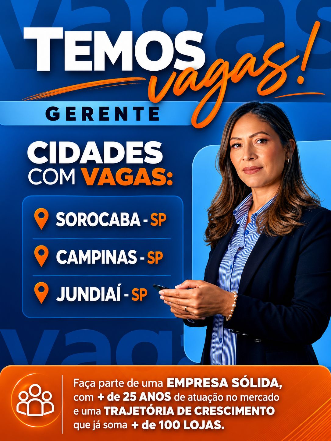 Arte de divulgação de vagas para gerente em Sorocaba, Campinas e Jundiaí